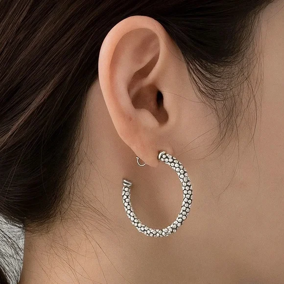 Lagos Signature Caviar Silver Small Beaded Hoop Earrings